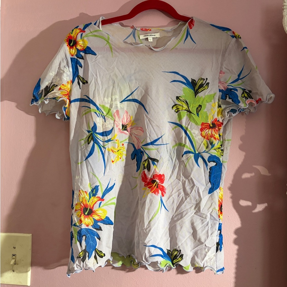Priscavera Periwinkle Floral Mesh Baby Tee